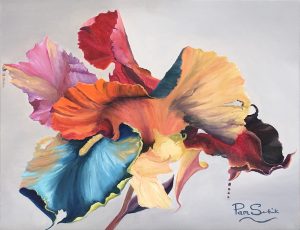 Semi-abstract flowers oil painting by Pamela Selkirk